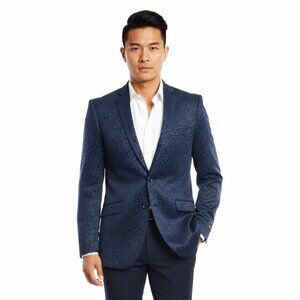 Blue Corduroy Scale Patterned Men's Blazer Sports Coat